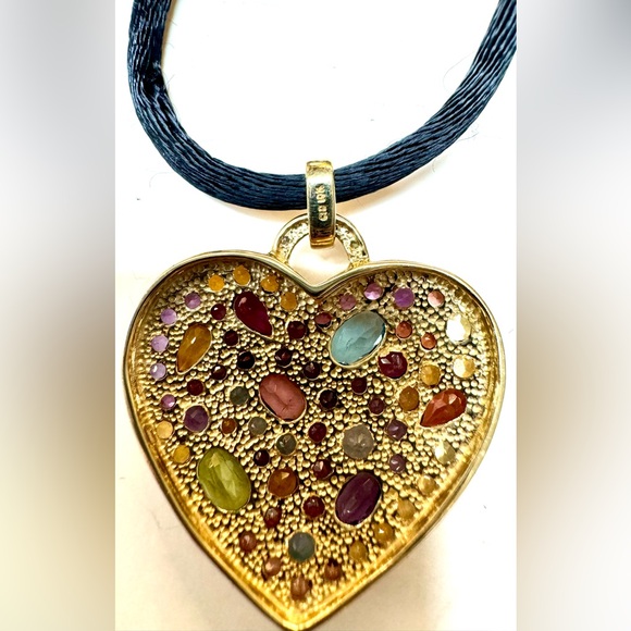 10k Yellow Gold 3.32ctw Multi Gemstone And Diamond Heart Pendant - Picture 5 of 5